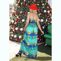 HAPPY BAY Women's A Line Slit Maxi Casual Beach Vacation Dress Tube Top Evening Long Strapless Christmas Holiday Dresses For Women L-XL Christmas Blue