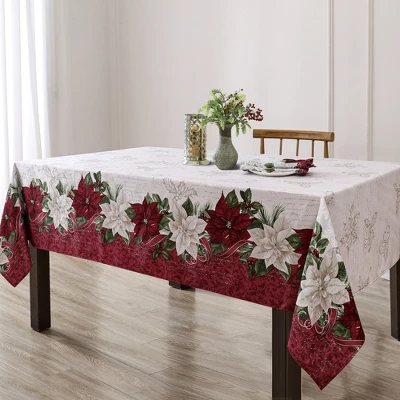Elrene Clarette Poinsettia Holiday Fabric Tablecloth - Elrene Home Fashions 1 Elrene Clarette Poinsettia Holiday Fabric Tablecloth - Elrene Home Fashions