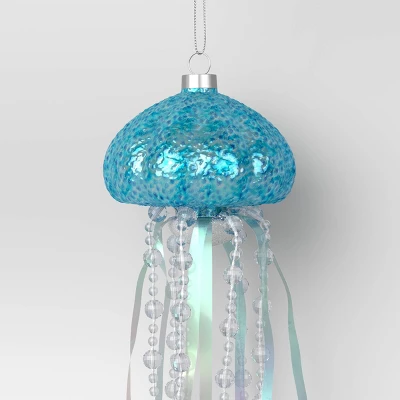 12" Christmas Iridescent Glass Jelly Fish Ornament Light Blue - Wondershop™ 2 12" Christmas Iridescent Glass Jelly Fish Ornament Light Blue - Wondershop™ - Image 2
