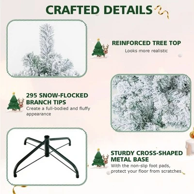 Costway 4.5ft Pre-Lit Premium Snow Flocked Hinged Artificial Christmas Tree W/150 Lights 8 Costway 4.5ft Pre-Lit Premium Snow Flocked Hinged Artificial Christmas Tree W/150 Lights - Image 8
