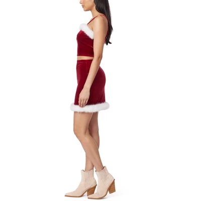 WallFlower Women's Mrs Claus Christmas Fur Trimmed Luxe Velour Cropped Cami And Mini Skirt Set 2 WallFlower Women's Mrs Claus Christmas Fur Trimmed Luxe Velour Cropped Cami And Mini Skirt Set - Image 2