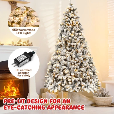Costway Prelit 7.5ft Christmas Tree Flocked Xmas Snowy Tree 450 LED Lights 6 Costway Prelit 7.5ft Christmas Tree Flocked Xmas Snowy Tree 450 LED Lights - Image 6