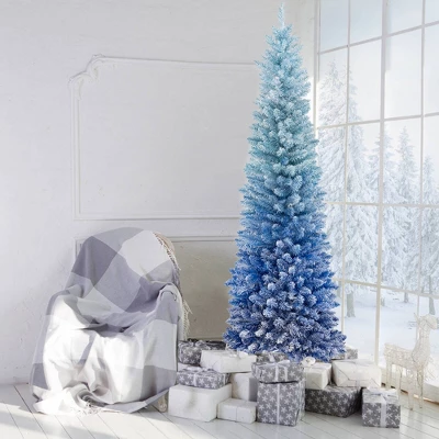 Costway 6/7 FT Blue Gradient Snow Flocked Artificial Christmas Tree With 435/725 Lush Branch Tips 3 Costway 6/7 FT Blue Gradient Snow Flocked Artificial Christmas Tree With 435/725 Lush Branch Tips - Image 3