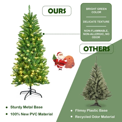 Costway 5/6/7 Ft Pre-lit Artificial Pencil Christmas Tree Hinged Fir PVC Tree With 150/250/350 LED Lights 7 Costway 5/6/7 Ft Pre-lit Artificial Pencil Christmas Tree Hinged Fir PVC Tree With 150/250/350 LED Lights - Image 7