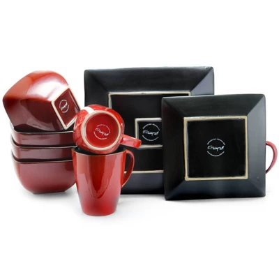 16pc Stoneware Heart Dinnerware Set Red - Elama 1 16pc Stoneware Heart Dinnerware Set Red - Elama