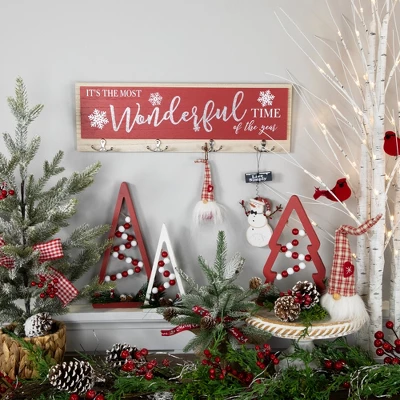 Northlight Set Of 3 Red And White Beaded Christmas Trees Wooden Table Decorations 0.98 FT 2 Northlight Set Of 3 Red And White Beaded Christmas Trees Wooden Table Decorations 0.98 FT - Image 2