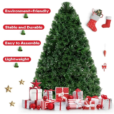 Costway 3Ft Pre-Lit Fiber Optic PVC Christmas Tree Tabletop Plastic 3 Costway 3Ft Pre-Lit Fiber Optic PVC Christmas Tree Tabletop Plastic - Image 3