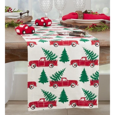 Saro Lifestyle Cotton Table Runner With Christmas Truck Design 2 Saro Lifestyle Cotton Table Runner With Christmas Truck Design - Image 2