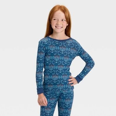 Kids' Hanukkah Ribbed Long Sleeve Shirt And Pants Holiday Matching Family Pajama Set - Wondershop™ Blue 2 Kids' Hanukkah Ribbed Long Sleeve Shirt And Pants Holiday Matching Family Pajama Set - Wondershop™ Blue - Image 2