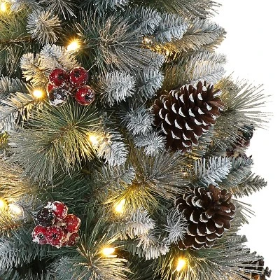 Puleo 7.5ft Pre-Lit Full Glitter Pine Tree Artificial Christmas Tree: Hinged Branches, 600 Clear Lights, Metal Base 3 Puleo 7.5ft Pre-Lit Full Glitter Pine Tree Artificial Christmas Tree: Hinged Branches, 600 Clear Lights, Metal Base - Image 3