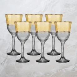 Classic Touch Set Of 6 Amber/Gold Water Glasses