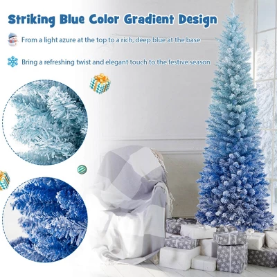 Costway 6/7 FT Blue Gradient Snow Flocked Artificial Christmas Tree With 435/725 Lush Branch Tips 6 Costway 6/7 FT Blue Gradient Snow Flocked Artificial Christmas Tree With 435/725 Lush Branch Tips - Image 6