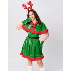 Mrs Claus Costume For Women Santa Christmas Costume Velvet Dress Outfit With Belt Shawl Gloves Headband