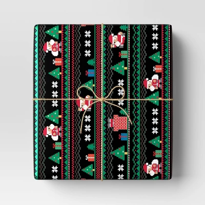30" 50 Sq Ft Christmas Roll Wrap Sweater Pixel Print On Black - Wondershop™ 1 30" 50 Sq Ft Christmas Roll Wrap Sweater Pixel Print On Black - Wondershop™