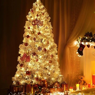 Artificial Christmas Tree With White Lights & Foldabe Metal Stand, Flocked Christmas Pine Trees For Home, Holiday Decoration 7 Artificial Christmas Tree With White Lights & Foldabe Metal Stand, Flocked Christmas Pine Trees For Home, Holiday Decoration - Image 7