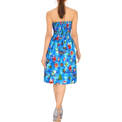 LA LEELA Women's Casual Beach A Line Slit Mini Dress Tube Top Evening Short Strapless Christmas Tree Dresses For Women One Size Iris, Santa Gifts 2 LA LEELA Women's Casual Beach A Line Slit Mini Dress Tube Top Evening Short Strapless Christmas Tree Dresses For Women One Size Iris, Santa Gifts - Image 2