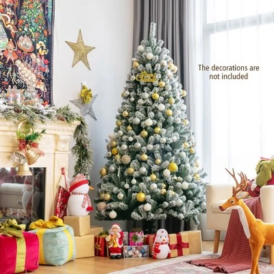 Costway 6ft Pre-lit Snow Flocked Hinged Christmas Tree W/ 928 Tips & Metal Stand 2 Costway 6ft Pre-lit Snow Flocked Hinged Christmas Tree W/ 928 Tips & Metal Stand - Image 2