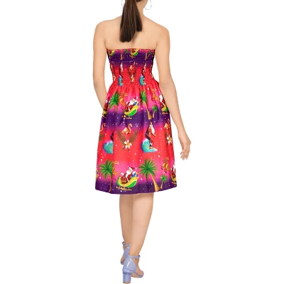 LA LEELA Women's Casual Beach Christmas A Line Slit Mini Dresses Tube Top Short Strapless Santa Dress For Women One Size Pink Santa Reindeer Sleigh 4 LA LEELA Women's Casual Beach Christmas A Line Slit Mini Dresses Tube Top Short Strapless Santa Dress For Women One Size Pink Santa Reindeer Sleigh - Image 4