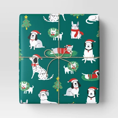 30" 50 Sq Ft Christmas Roll Wrap Illustrated Dogs On Green - Wondershop™ 1 30" 50 Sq Ft Christmas Roll Wrap Illustrated Dogs On Green - Wondershop™