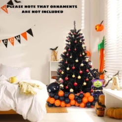 Costway 6/7/8 FT Halloween Tree Artificial Decoration Tree With 758/1040/1408 Branch Tips 6 Lighting Modes