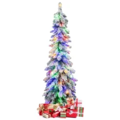 Costway 4 FT/5FT/6FT Pre-Lit Slim Christmas Tree Flocked Xmas Decoration 11 Modes 100 LED Lights -Northlight Sale Store GUEST 40f848e1 7321 4cd7 82ed a773d1a8d220