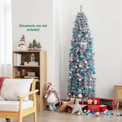 Costway 7 FT Pre-Lit Christmas Tree Hinged Slim Pencil W/ 350 LED Lights 670 Branch Tips 2 Costway 7 FT Pre-Lit Christmas Tree Hinged Slim Pencil W/ 350 LED Lights 670 Branch Tips - Image 2