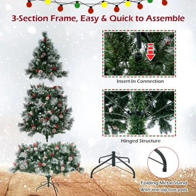Costway 7 FT Pre-Lit Artificial Christmas Tree Hinged With Pine Needles 400 LED Lights 3 Costway 7 FT Pre-Lit Artificial Christmas Tree Hinged With Pine Needles 400 LED Lights - Image 3