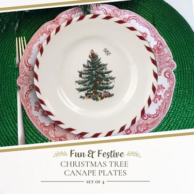 Spode Christmas Tree Peppermint Canape Plates - Set Of 4 1 Spode Christmas Tree Peppermint Canape Plates - Set Of 4