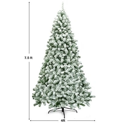 Costway 7.5FT Snow Flocked Artificial Christmas Tree Hinged W/1346 Tip And Foldable Base 3 Costway 7.5FT Snow Flocked Artificial Christmas Tree Hinged W/1346 Tip And Foldable Base - Image 3