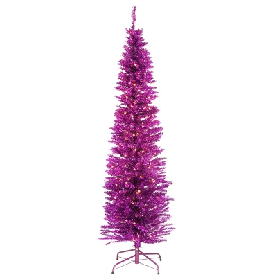 National Tree Company Pencil Slim Tinsel Artificial Christmas Tree 1 National Tree Company Pencil Slim Tinsel Artificial Christmas Tree
