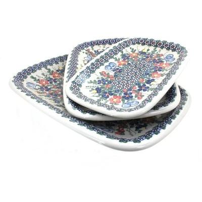 Blue Rose Polish Pottery 6200 Vena 3 Piece Rectangular Serving Set 5 Blue Rose Polish Pottery 6200 Vena 3 Piece Rectangular Serving Set - Image 5