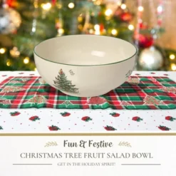 Spode Christmas Tree 5.5-Inch Fruit Salad Bowl - Versatile Earthenware Bowl For Cereal, Desserts - Dishwasher, Microwave, Freezer, Oven Safe