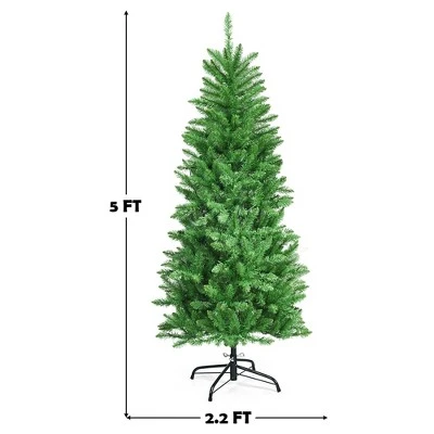 Costway 5/6/7 Ft Pre-lit Artificial Pencil Christmas Tree Hinged Fir PVC Tree With 150/250/350 LED Lights 4 Costway 5/6/7 Ft Pre-lit Artificial Pencil Christmas Tree Hinged Fir PVC Tree With 150/250/350 LED Lights - Image 4