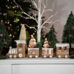Northlight Frosted Snowflake Gingerbread Train Christmas Decoration - 5.5" - 4-Piece