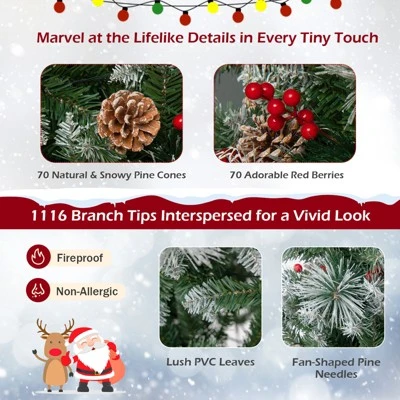 Costway 7 FT Pre-Lit Artificial Christmas Tree Hinged With Pine Needles 400 LED Lights 4 Costway 7 FT Pre-Lit Artificial Christmas Tree Hinged With Pine Needles 400 LED Lights - Image 4