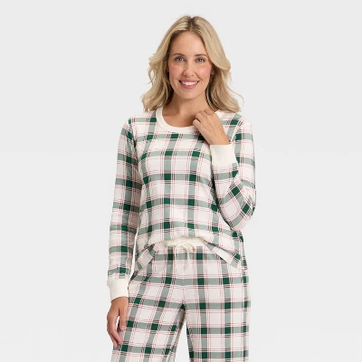 Women's Plaid Ribbed Long Sleeve Holiday Matching Family Pajama Shirt - Wondershop™ Cream 4 Women's Plaid Ribbed Long Sleeve Holiday Matching Family Pajama Shirt - Wondershop™ Cream - Image 4