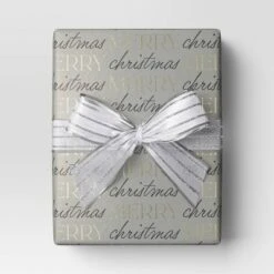 30â 25 Sq Ft Christmas Roll Wrap Black/Gold Merry Christmas On Grey - Wondershopâ˘