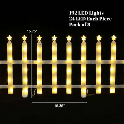 LuxenHome 8-Piece Light Show Star-Topped Fence Design Outdoor Decoration White 1 LuxenHome 8-Piece Light Show Star-Topped Fence Design Outdoor Decoration White