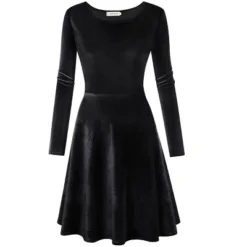 Coolmee Women's Velvet Cocktail Dress Winter Christmas Holiday Dress Long Sleeves Party Formal Dress