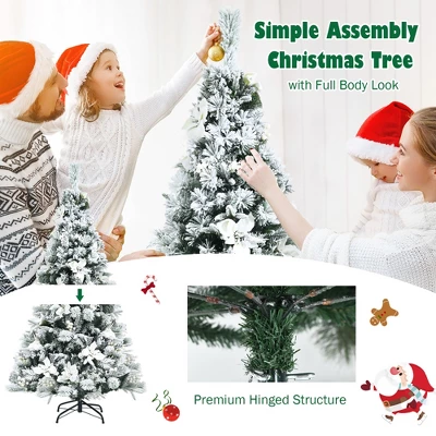 Costway 5ft/6ft/7ft/8ft Snow Flocked Hinged Christmas Tree W/ Berries & Poinsettia Flowers 6 Costway 5ft/6ft/7ft/8ft Snow Flocked Hinged Christmas Tree W/ Berries & Poinsettia Flowers - Image 6