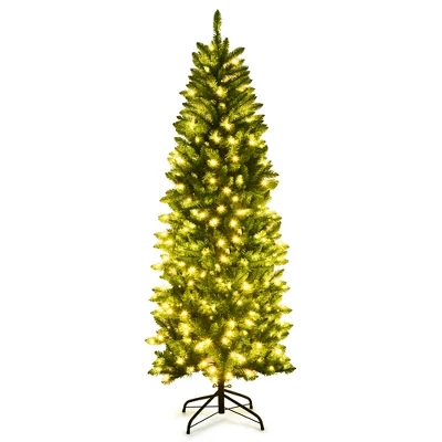 Costway 5/6/7 Ft Pre-lit Artificial Pencil Christmas Tree Hinged Fir PVC Tree With 150/250/350 LED Lights 11 Costway 5/6/7 Ft Pre-lit Artificial Pencil Christmas Tree Hinged Fir PVC Tree With 150/250/350 LED Lights - Image 11