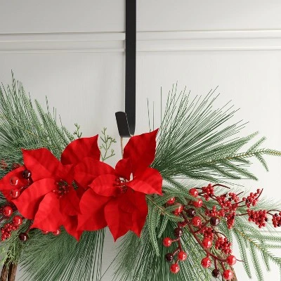 22" Christmas Unlit Asymmetrical Red Poinsettia Wreath - Wondershop™ 2 22" Christmas Unlit Asymmetrical Red Poinsettia Wreath - Wondershop™ - Image 2