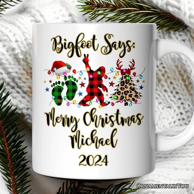 Bigfoot Buffalo Plaid Christmas Mug, Sasquatch Holiday Decoration (Non-Custom Only)| OrnamentallyYou 2 Bigfoot Buffalo Plaid Christmas Mug, Sasquatch Holiday Decoration (Non-Custom Only)| OrnamentallyYou - Image 2