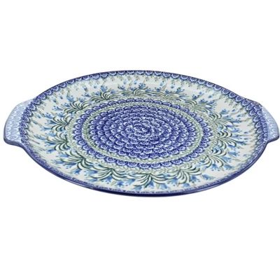 Blue Rose Polish Pottery 151 Ceramika Artystyczna Round Serving Tray With Handles 5 Blue Rose Polish Pottery 151 Ceramika Artystyczna Round Serving Tray With Handles - Image 5