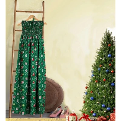 HAPPY BAY Women's Casual Beach Vacation Christmas Holiday A Line Slit Maxi Dresses Tube Top Long Strapless Santa Dress For Women L-XL Tree Green 4 HAPPY BAY Women's Casual Beach Vacation Christmas Holiday A Line Slit Maxi Dresses Tube Top Long Strapless Santa Dress For Women L-XL Tree Green - Image 4