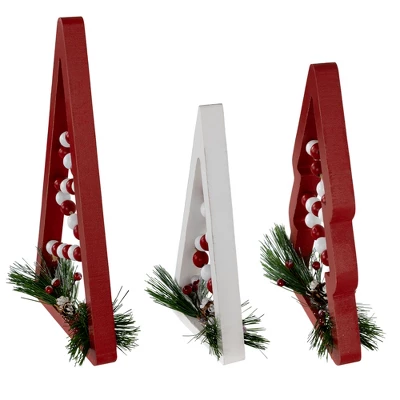Northlight Set Of 3 Red And White Beaded Christmas Trees Wooden Table Decorations 0.98 FT 3 Northlight Set Of 3 Red And White Beaded Christmas Trees Wooden Table Decorations 0.98 FT - Image 3