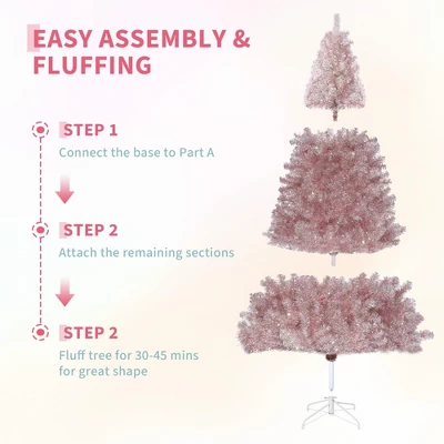 7.5 FT Prelit Artificial Christmas Tree,Rose Gold Tinsel Fake Christmas Tree W/Warm White LED Lights,Metal Stand&Branch Tips For Home, Office 3 7.5 FT Prelit Artificial Christmas Tree,Rose Gold Tinsel Fake Christmas Tree W/Warm White LED Lights,Metal Stand&Branch Tips For Home, Office - Image 3