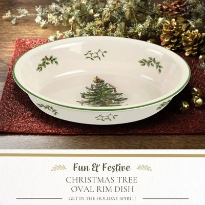 Spode Christmas Tree Oval Rim Dish (12.5" X 8.75") Festive Deep Baking Pan - Fine Porcelain, Microwave, Freezer, Dishwasher Safe 1 Spode Christmas Tree Oval Rim Dish (12.5" X 8.75") Festive Deep Baking Pan - Fine Porcelain, Microwave, Freezer, Dishwasher Safe