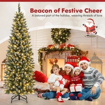 Costway 6FT/9FT Pre-Lit Christmas Tree Hinged Slim Pencil Xmas With 250/500 LED Lights 3 Costway 6FT/9FT Pre-Lit Christmas Tree Hinged Slim Pencil Xmas With 250/500 LED Lights - Image 3