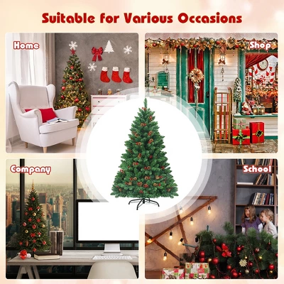 Costway 4.5Ft6.5Ft7.5Ft Pre-lit Hinged Christmas Tree W/ Pine Cones Red Berries And 300450450 LED Lights 5 Costway 4.5Ft6.5Ft7.5Ft Pre-lit Hinged Christmas Tree W/ Pine Cones Red Berries And 300450450 LED Lights - Image 5